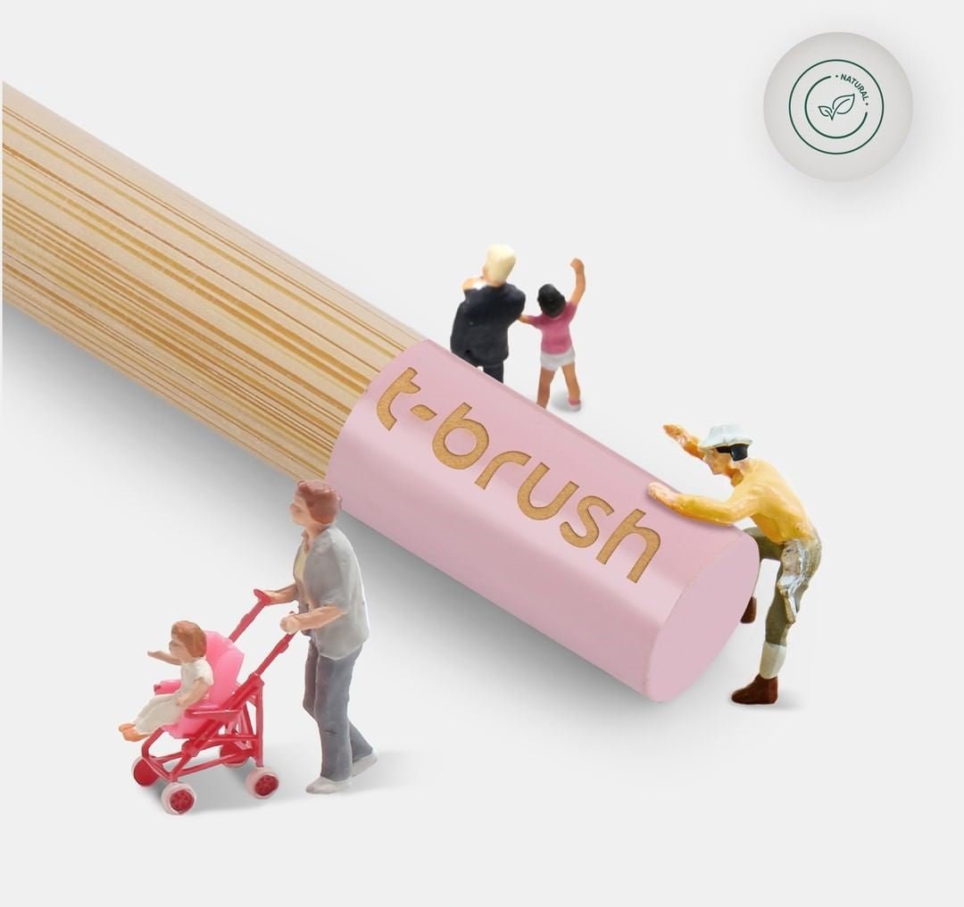 T-Brush Bamboo Kids Toothbrush - Pink - Attily - #boycott #فلسطين #palestine