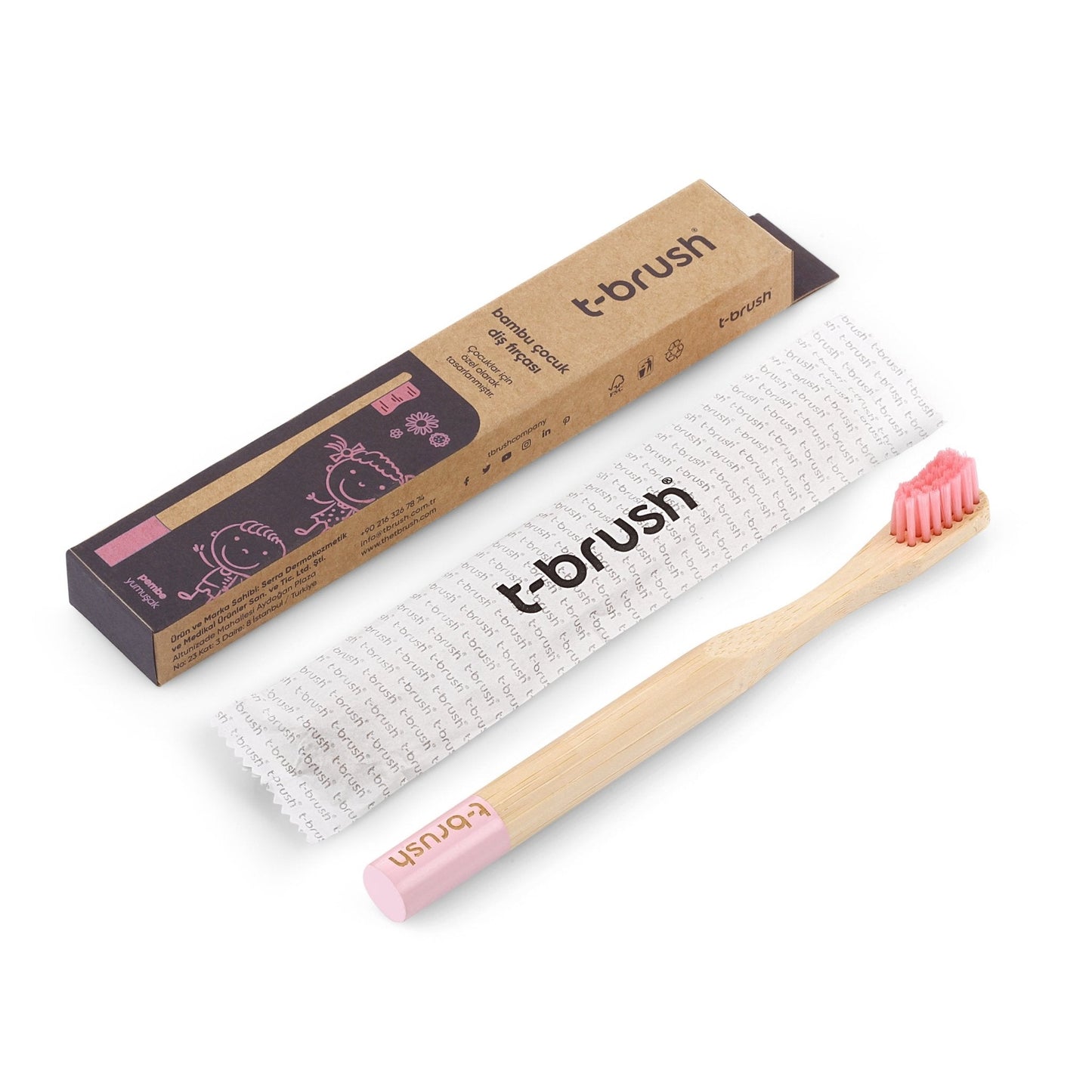 T-Brush Bamboo Kids Toothbrush - Pink - Attily - #boycott #فلسطين #palestine